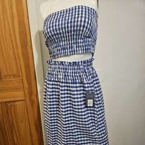 Blue and White Gingham Two-Piece Set